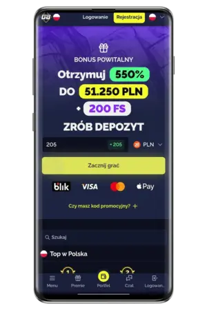 Zrzuty ekranu kasyna Goldbet na urządzeniu mobilnym