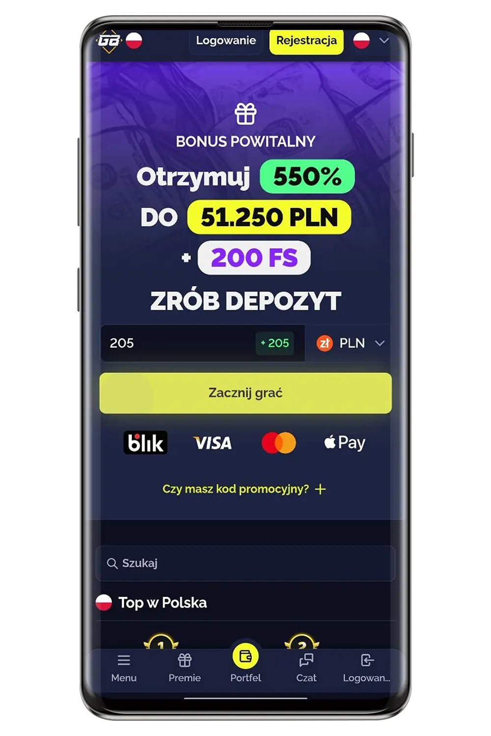Zrzuty ekranu kasyna Goldbet na urządzeniu mobilnym